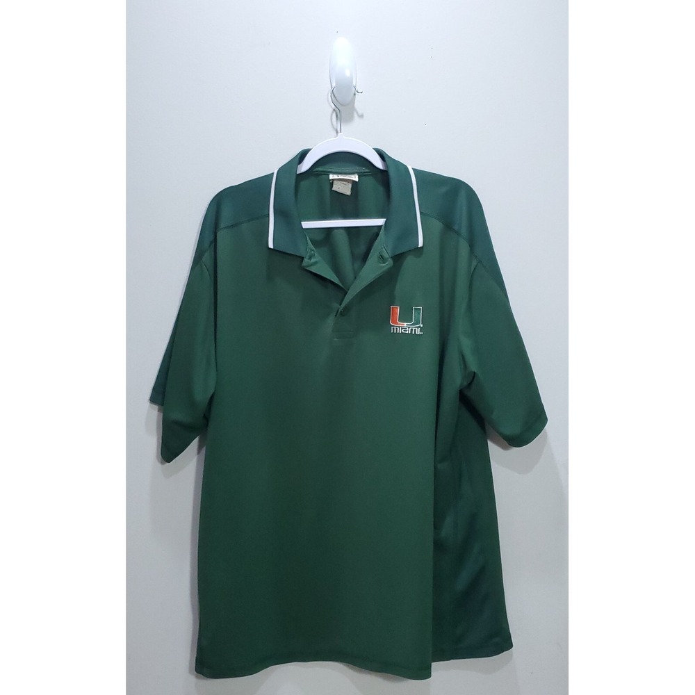 Miami Hurricane  Universty Polo Shirt Men's L Green Football Performances Sports